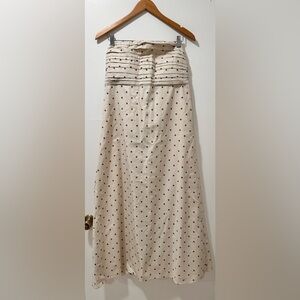 Abercrombie and Fitch Cream Polka Dot Strapless Midi Linen Blend Dress Size L
